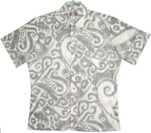 Reverse Shirt - Men's Ancient Tribal Motif Hawaiian Aloha Peached Cotton Polyester Blend Shirt in Black - 2X