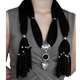 Pendant Scarf with Heart Charm and Beaded Fringe