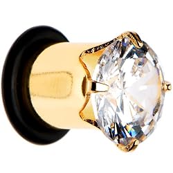 0 Gauge Cz Gold Electro Titanium Tunnel Plug