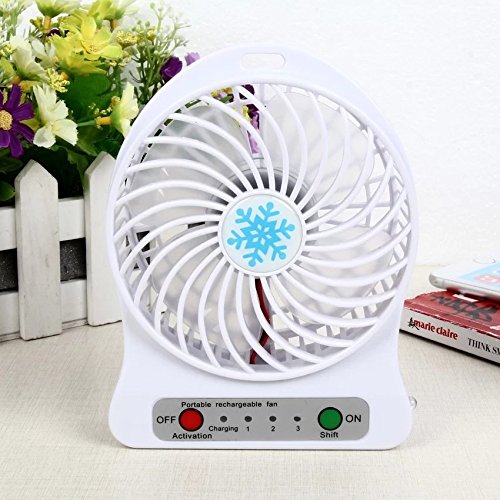 SailsON Electronics Portable Fan, Mini USB Rechargeable 3 Speed Tabletop Fan with LED Light (White)