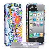 Yousave Accessories AP-GA01-Z571 Etui en silicone pour iPhone 4/4S Multicolore Fleur Arc + Film de protection d'�cran + Tissu de polissagepar Yousave Accessories