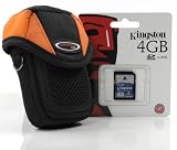 Fototasche, Kameratasche Typ -Adventure x-treme -, schwarz/orange, 10 Jahre Garantie, im Set mit 4 GB SDHC Speicherkarte, passend für Casio Exilim EX-Z800, EX-Z280