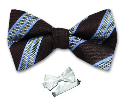 Men's - Burgundy - Blue - Silk Pre-Tied Striped Bowtie