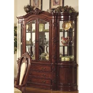 China Cabinet Buffet Hutch with Elaborate Carvings Cherry Brown Finish by Coaster