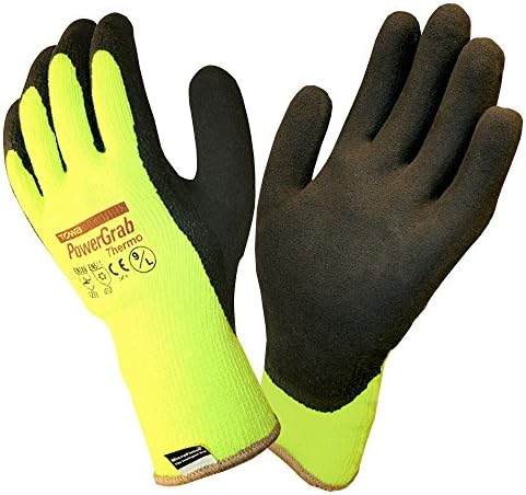 Cordova Powergrab Thermo Insulated Gloves, 10 Gauge Acrylic Hi-Vis Lime Green Shell, MicroFinish Black Latex Grip, 6 Pair, Size: MEDIUM (PG391-M)