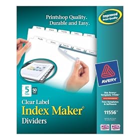 Avery Index Maker Clear Label Dividers, 8.5 x 11 Inch, 5 Tab, White Tab, 50 Sets (11556) by 