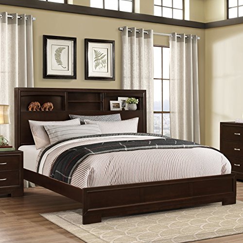 Roundhill Furniture 4 Piece Montana Modern Wood Bedroom Set With Bed Dresser Mirror Nightstand King Walnut