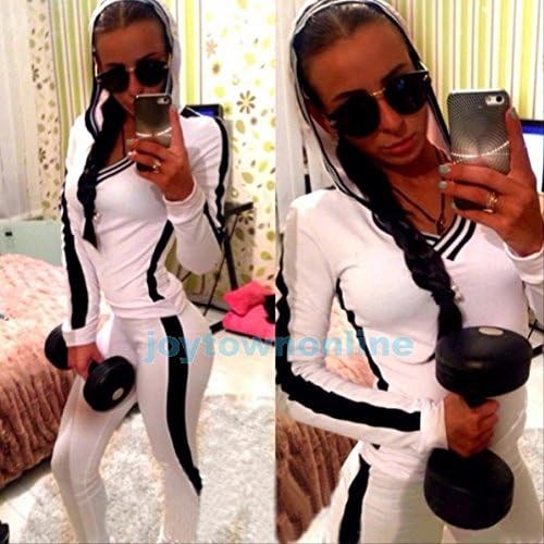 White Sexy Casual Women Sports Tops Sweatshirt+Pants Track Sweat Suits 2Pcs Tracksuit Size XL