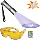 Doggone Pet Products&reg; Black Light Ultra Violet Pet Urine Detector 12 LED Flashlight - Finds Dry Dog & Cat Stains on Carpets, Rugs, Curtains & Fabrics. Alkaline Batteries & High Contrast Yellow Tint Glasses Included