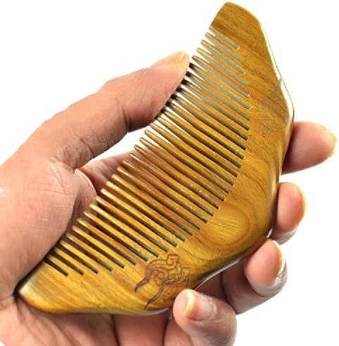 MSP 100% Handmade Pocket Portable Engraved Cloud Wave Back Green Sandal Wood Hair Comb head messager with Aromatic Smell 4.7"