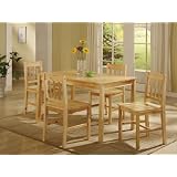 5 PC. Set Natural Solid Pine Wood Dining Room Kitchen Table and 4 Chairs by 