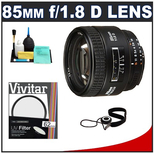 Nikon 85mm f/1.8D AF Nikkor Lens + UV Filter + Accessory Kit for Nikon D3, D3x, D300, D200, D60, D5000, D90, D700, D300s & D3000 Digital SLR Cameras Nikon 85mm f/1.8D AF Nikkor Lens + UV Filter + Accessory Kit for Nikon D3, D3x, D300, D200, D60, D5000, D90, D700, D300s & D3000 Digital SLR Cameras