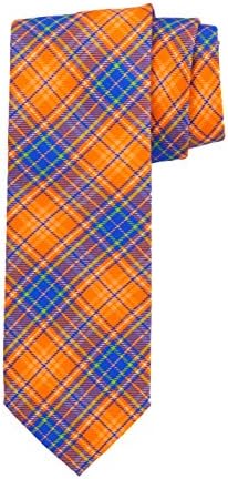 Robert Jensen Finest Silk Handmade Men's Neck Tie - Printed - Bright Plaids (Orange)