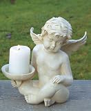 ENGEL KERZENLEUCHTER KERZENSTÄNDER GARTEN SKULPTUR 20 CM PUTTE DEKO B