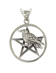 Sterling Silver Crow Pentagram Pentacle Necklace with sterling silver chain