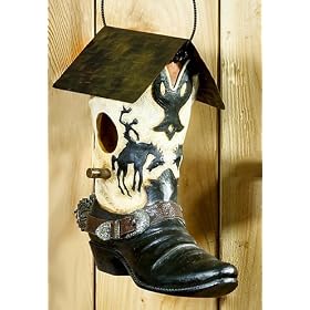 COWBOY BOOT rodeo Garden hanging BIRDHOUSE black white from Garden Boots