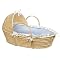Badger Basket Blue Gingham Natural Hooded Moses Basket