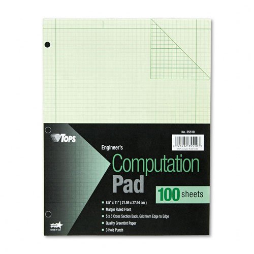 TOPS : Engineering Computation Pad, 5 Squares, Quad Rule, Ltr, Green, 100-Sheet/Pd -:- Sold as 2 Packs of - 1 - / - Total of 2 Each TOPS : Engineering Computation Pad, 5 Squares, Quad Rule, Ltr, Green, 100-Sheet/Pd -:- Sold as 2 Packs of - 1 - / - Total of 2 Each