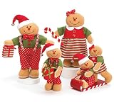 Set of 5 Gingerbread Man Plush Family with Sled Adorable Christmas Decor