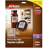Avery Print-to-the-Edge Square Labels, Kraft Brown, 2 x 2 Inches, Pack of 300 (22846)