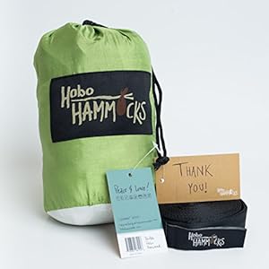 Hobo Hammocks - Full Double Hammock (Free Straps Included) - Parachute Nylon (Lime Cloud)