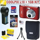 Nikon Coolpix L18 8MP Digital Camera (Ruby Red) + 1GB Accessory Kit