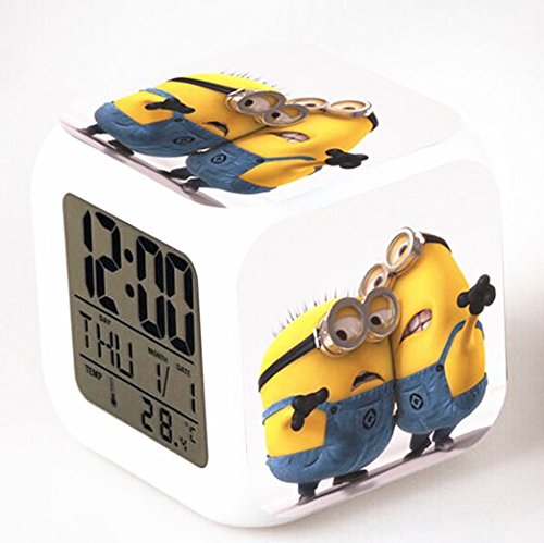 Minion Alarm Clock with Changing Colors Cute Cartoon LED Clock Students Clock New Year Gift 2016-c