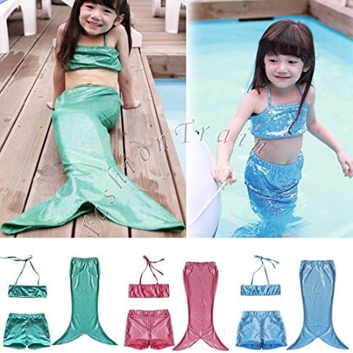 3pcs/suit Girls Kids Mermaid Tail Swimmable Bikini Set Swimwear Swimsuit Swimming Costume