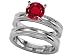 1.35 cttw Sterling Silver 14K White Gold Plated Lab Created Round Ruby Engagement Wedding Set - Gold Plated Silver