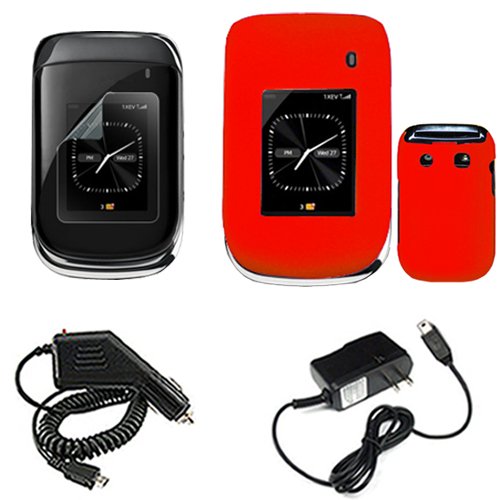iNcido Brand Blackberry Style 9670 Combo Rubber Feel Orange Protective Case Faceplate Cover + LCD Screen Protector + Rapid Car Charger + Home Wall Charger for Blackberry Style 9670