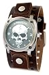 Nemesis # BR926K Men's Brown Leather Band with Round Skull Watch Case