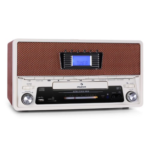 Lecteurs de carte mémoire externes Auna RR-39 - Chaîne stéréo style radio rétro vintage avec lecteur CD, ports USB et SD pour lecture MP3 et tuner FM/AM (réveil, sleep timer, AUX) SPECIAL OFFERS