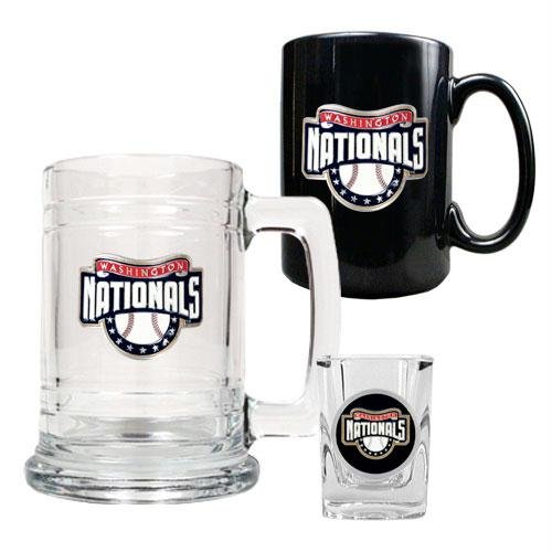 MLB Washington Nationals 15-Ounce Tankard, 15-Ounce Ceramic Mug & 2-Ounce Shot Glass Set - Primary Logo