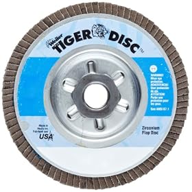 Weiler Tiger Abrasive Flap Disc, Type 29, Threaded Hole, aluminum Backing, Zirconia Alumina, 4-1/2" Dia., 60 Grit (Pack of 1)
