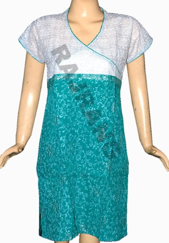 Sexy Women Dress Rajrang Boho Bollywood Silver Print with Pins Tucks & Embroidery Blue Cotton Kurti Tunic Top Blouse India