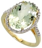 10k Yellow Gold Ring 5/8 (16mm) wide, w/ Round Brilliant Diamonds & Oval Cut Lab Created Green Sapphire