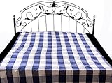Ivory and Blue Singe-Bed Bedspread with Giant Checks - Pure Cotton