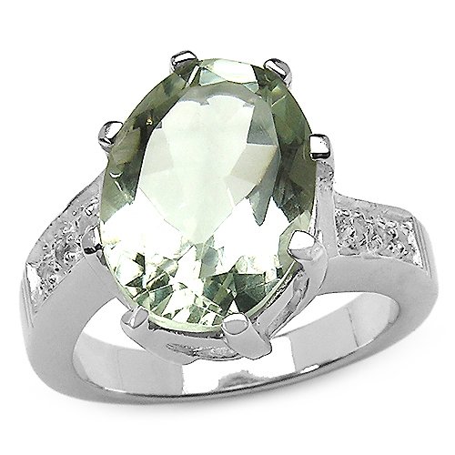 4.90 Carat Genuine Green Amethyst & White Topaz Silver Ring