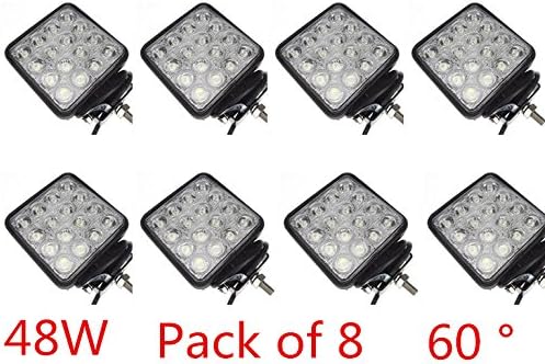 48W 12v 24v 6500k LED Flood Work Lamp Off Road Floodlight 4x4 -Jeep Cabin/boat/suv/truck/car/atvs Fishing Deck Driving Light Waterproof (Pack of 8  60 °)