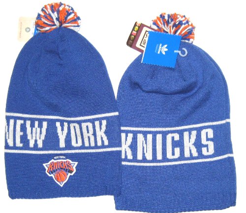 New York Knicks NBA Adidas Blue Ball Top Long Knit Beanie Hat