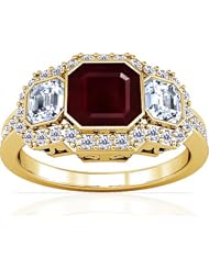 14K Yellow Gold Emerald Cut Ruby Ring With Sidestones