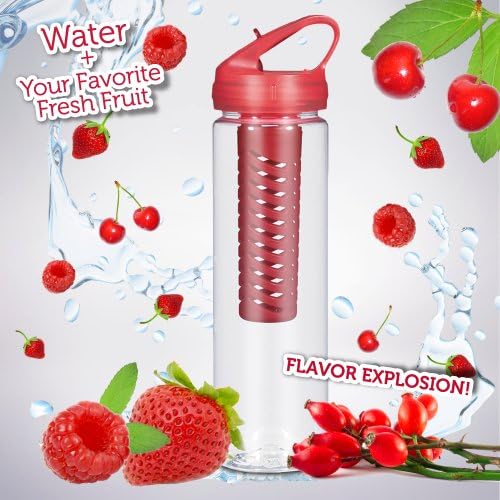 Infusion Water Bottle 25 oz Infuser Water Bottle - Made in USA - BPA Free - Fruit and Flavor Infuser Water Bottle with Twist-On Lid and Flip-Top Sports Drinking Spout - Red
