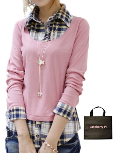 (ラズベリーパイ)RaspberryPi チェック シャツ スウィート カジュアル トップス 重ね着タイプ オリジナルエコバッグセット yf60rp