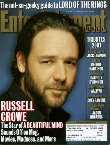 Entertainment Weekly January 4, 2002 Russell Crowe/A Beautiful Mind, Lord of the Rings, Kevin Spacey on Jack Lemmon, DMC on George Harrison