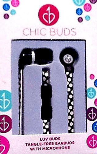 Ladies Earbuds with Microphone and Control Button Hands Free Calls Tangle Free (Polka Dot)