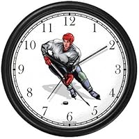 Hockey Player No.2 Ice Skating Theme Ice Skating Wall Clock by WatchBuddy Timepieces (Hunter Green Frame)