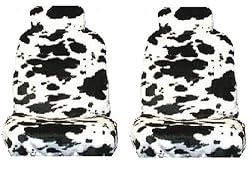 White Black Cow Animal Print Front Bucket Seat Cover w/ Headrest - Universal-Fit Set of 2