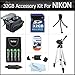 32GB Accessory Kit For Nikon Coolpix L100 L110 L120 L310 L810 L820 L620 Digital Camera Includes 32GB High Speed SD Memory card + USB 2.0 Card Reader + 4AA High Capacity Rechargeable NIMH Batteries And Rapid Charger + Case + Tripod + Screen Protectors +