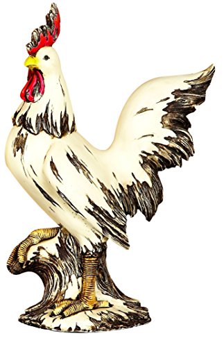 Deco 79 Polystone Rooster Decorative Garden Sculpture Indoor Outdoor Garden Statue, Outdoor Sculpture 10" x 6" x 15", White