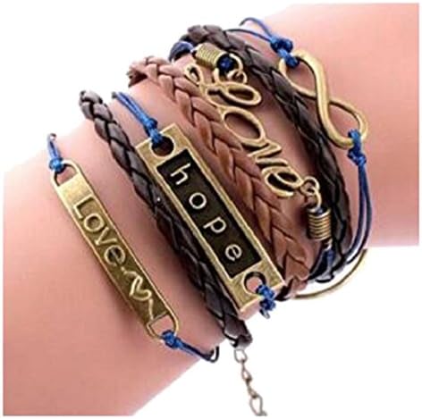 Mychampion Fashion Retro PU Leather Alloy Bracelet Wristlet Bangle Wrist Band Hand Chain